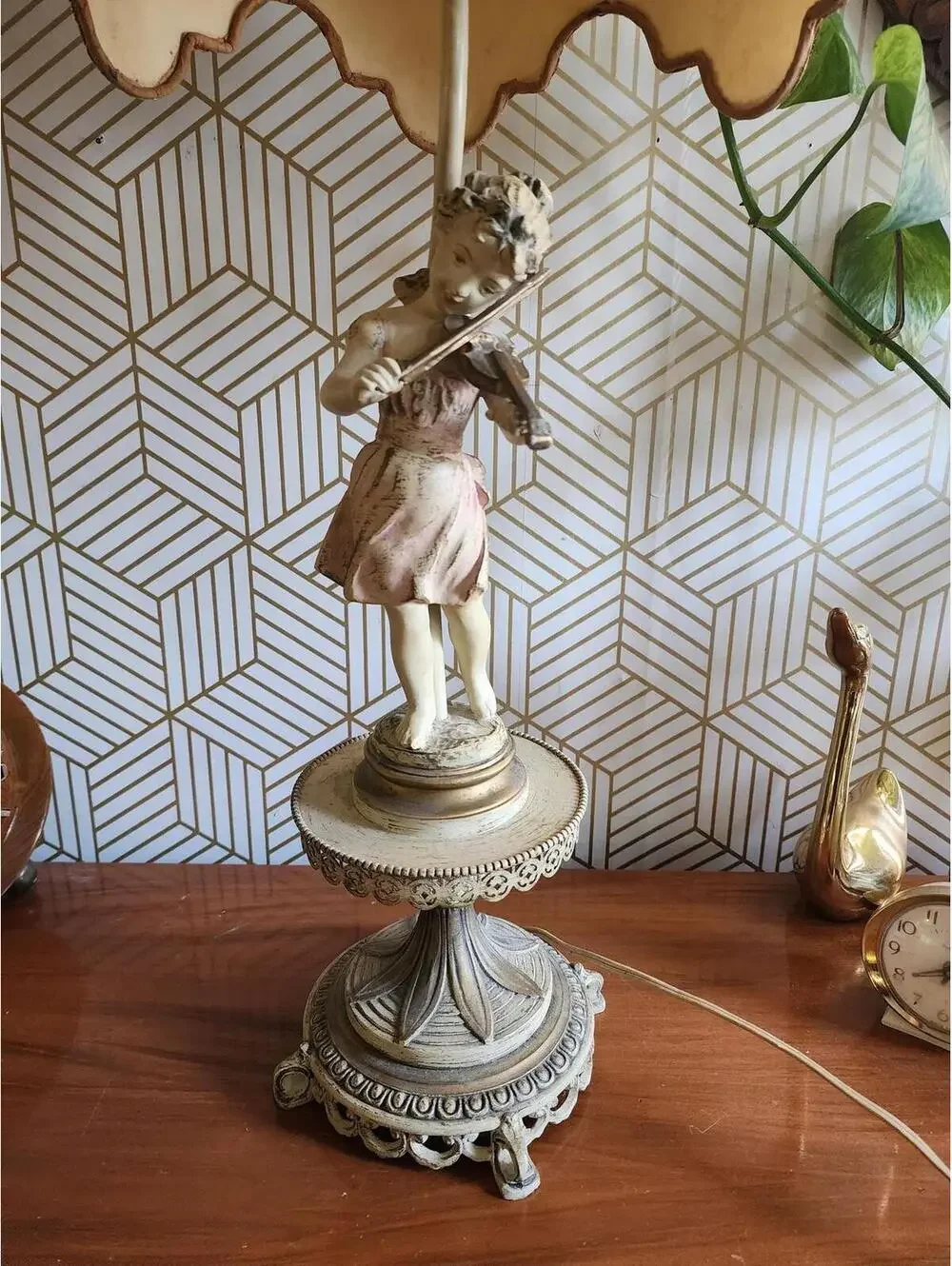 Vintage L & F Moreau Mid Century Figural Table Lamp - Girl Playing Violin